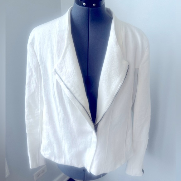 BLANK NYC Sz 1X Off White Asymmetrical Fabric Moto Jacket - Picture 1 of 16